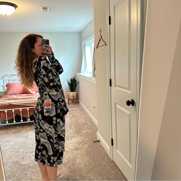 NWT WARM NY Black Floral Long Sleeve Maxi Dress 0 - Picture 2 of 13